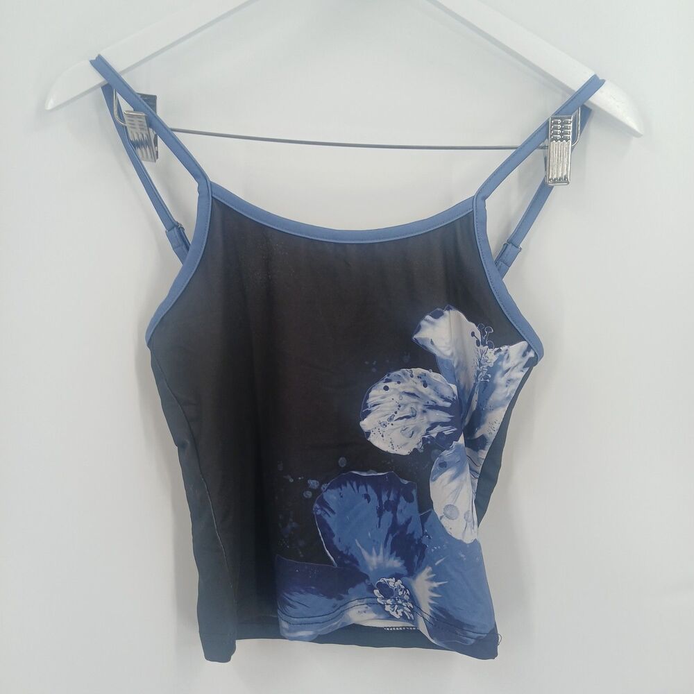womens shein Blue and Black Floral Print Cami Tank Top Size XS